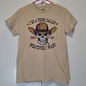 ODM Cowboy Skull T-Shirt Size Small Light Brown Tan